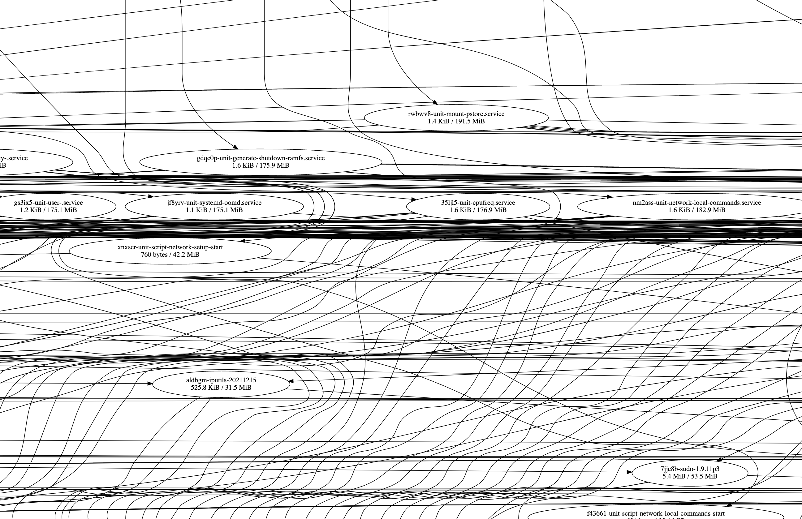 incomprehensible graphviz graph absolutely covered in lines for a nixos image